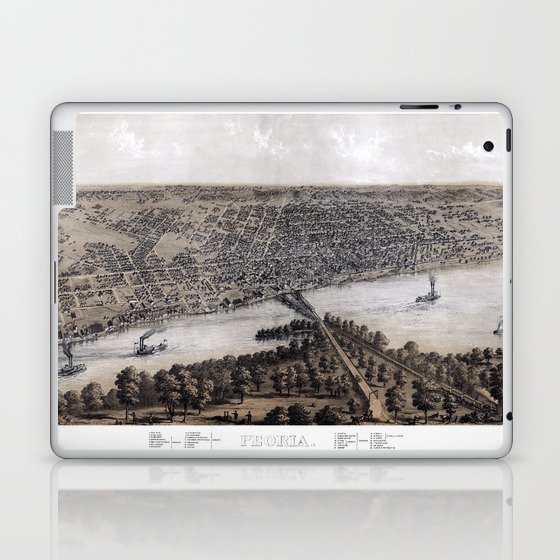 Peoria-Illinois-1867 vintage pictorial map Laptop & iPad Skin