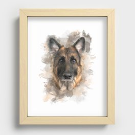 German Shepherd Neutral Watercolor Recessed Framed Print