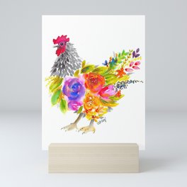 Watercolor Floral Chicken Mini Art Print