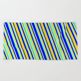 [ Thumbnail: Aquamarine, Blue & Yellow Colored Lines Pattern Beach Towel ]