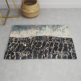 Abstract Navy Blue Teal White Watercolor Seaside Landscape Area & Throw Rug