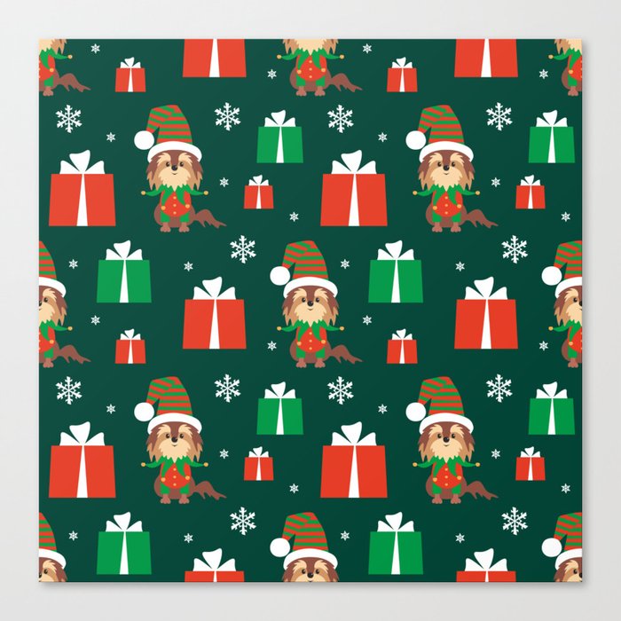 Colorful Seamless Pattern with Cute Dog in Christmas Costume 08 Canvas Print