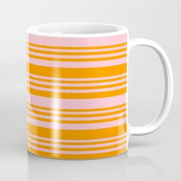 [ Thumbnail: Pink & Dark Orange Colored Lined Pattern Coffee Mug ]