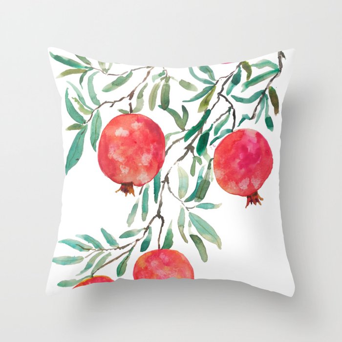 red pomegranate watercolor Throw Pillow