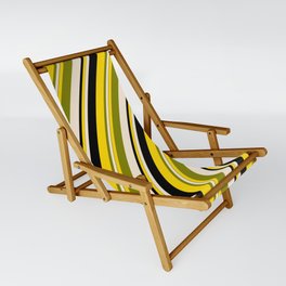 [ Thumbnail: Yellow, Green, Beige, and Black Colored Lines/Stripes Pattern Sling Chair ]