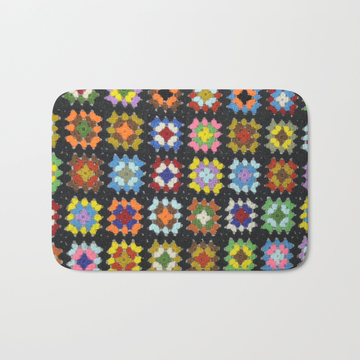 Crochet Granny Squares Bright Bath Mat By Oliveellis Society6