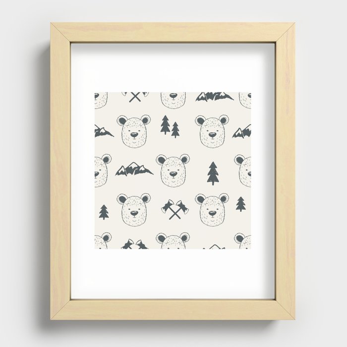 Seamless pattern with bear heads Recessed Framed Print