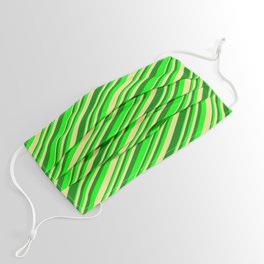 [ Thumbnail: Tan, Green & Lime Colored Stripes/Lines Pattern Face Mask ]