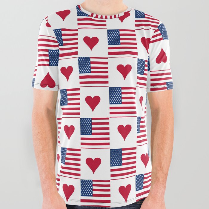 flag of the usa 9 with heart All Over Graphic Tee