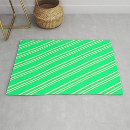 [ Thumbnail: Green & Beige Colored Striped Pattern Rug ]