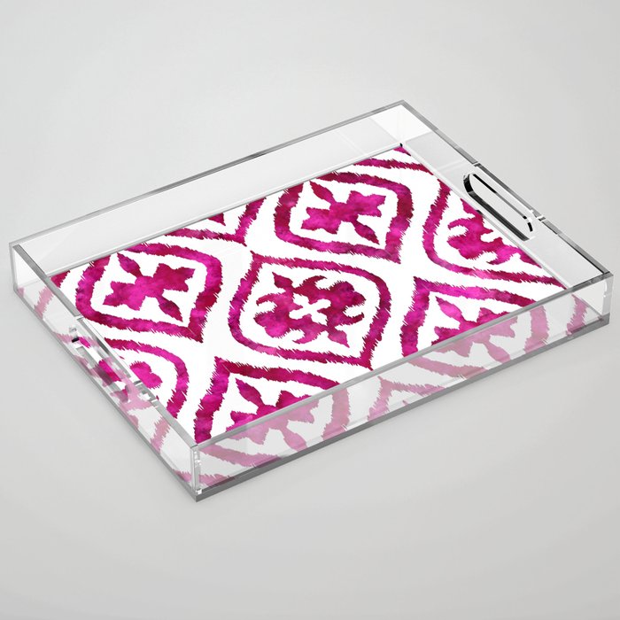 Fuchsia Ethnic Ikat Pattern Acrylic Tray