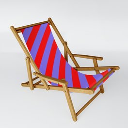 [ Thumbnail: Medium Slate Blue & Red Colored Lined Pattern Sling Chair ]