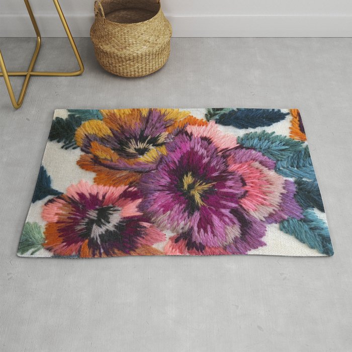 flores bordadas Rug