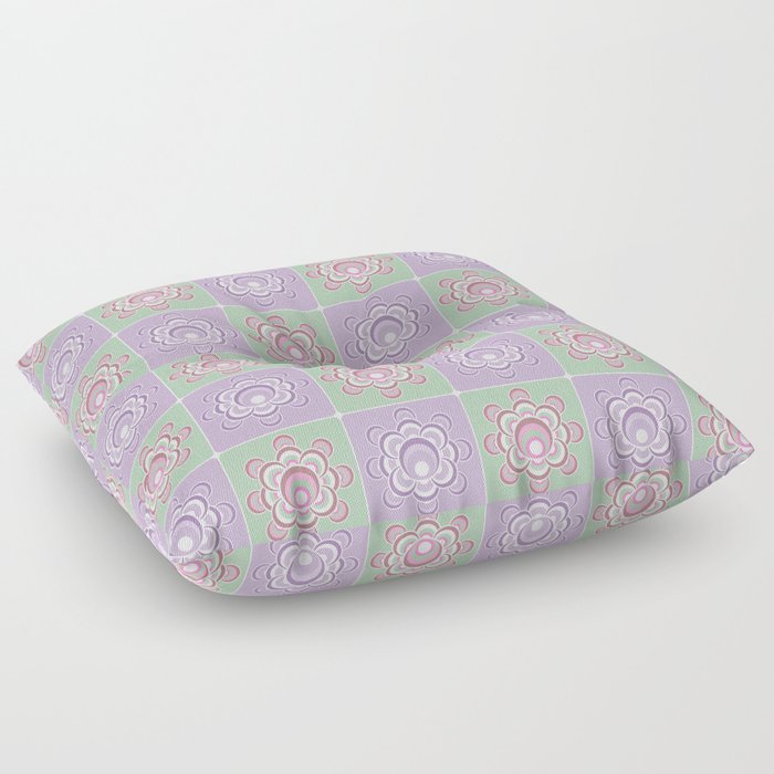 Flower power checkers pattern - very peri and sage green Floor Pillow