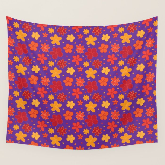 Sunday Best: cute little flowers in red, orange, yellow and purple Wall Tapestry