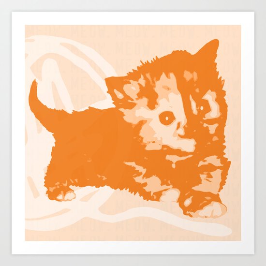 Here Kitty, Kitty - Pastel Pink/Orange Art Print