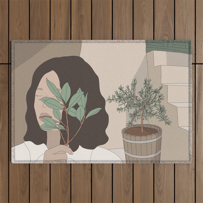 Woman with an olive branch Outdoor Rug