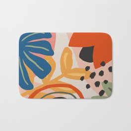 Flower Market Madrid, Abstract Retro Floral Print Bath Mat | Vintage, Abstract Plants, Kitchen Wall Art, Mid Century Modern, Graphicdesign, Colorful, Playful, Flowers, Abstract Flowers, Abstract Shapes 