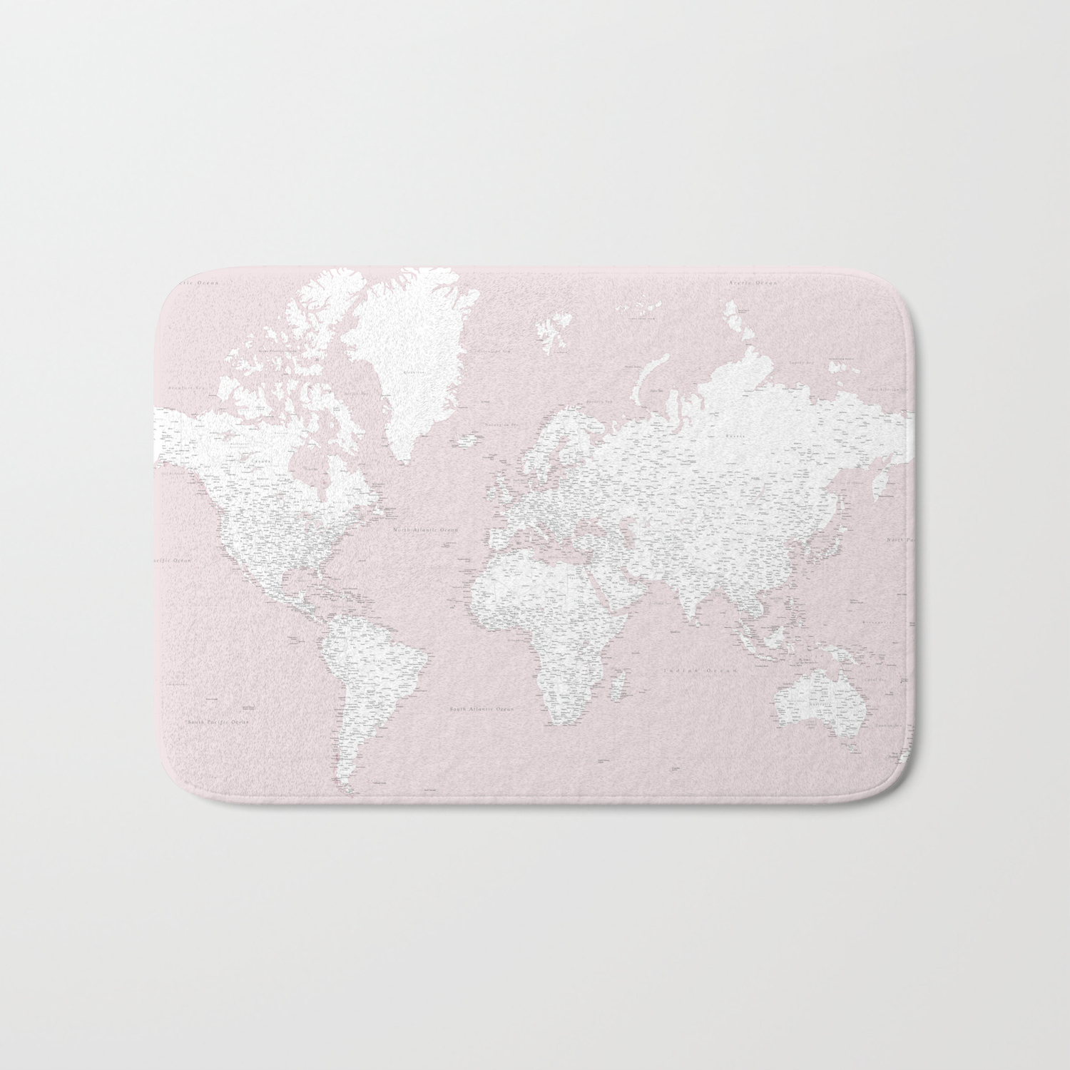 World Map Highly Detailed In Dusty Pink And White Square Bath