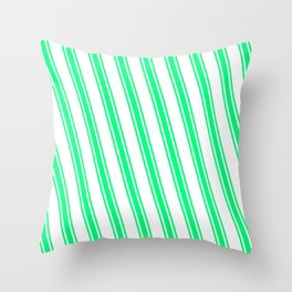 [ Thumbnail: White and Green Colored Lines Pattern Throw Pillow ]