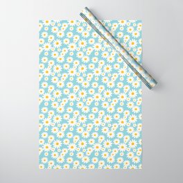 White Daisies Heaven Blue Wrapping Paper