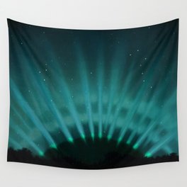 Vintage Aurora Borealis northern lights poster in blue Wall Tapestry