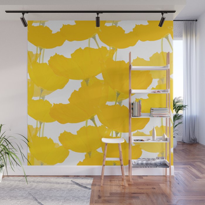 Yellow Mellow Poppies On A White Background #decor #society6 #buyart Wall Mural
