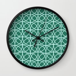 mid century modern contemporary geometric pattern white emerald green color circles  Wall Clock