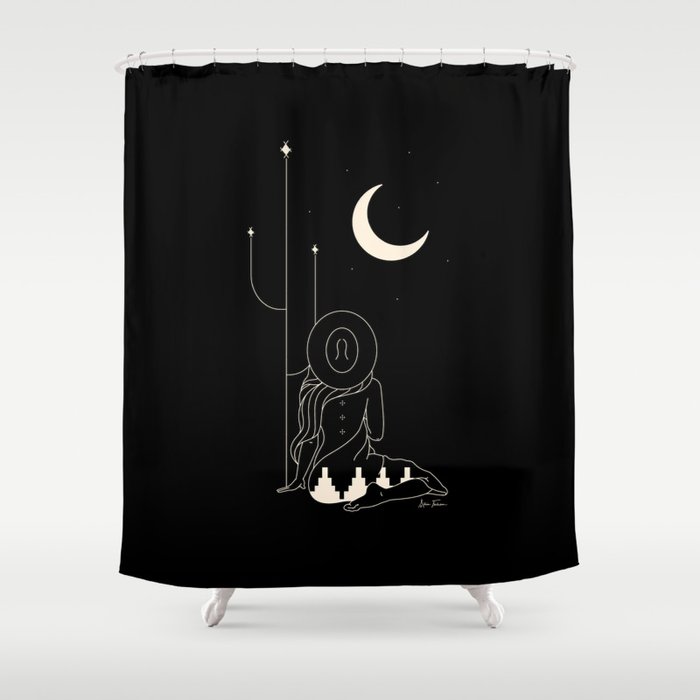 Talking to the Moon - Black and White Shower Curtain