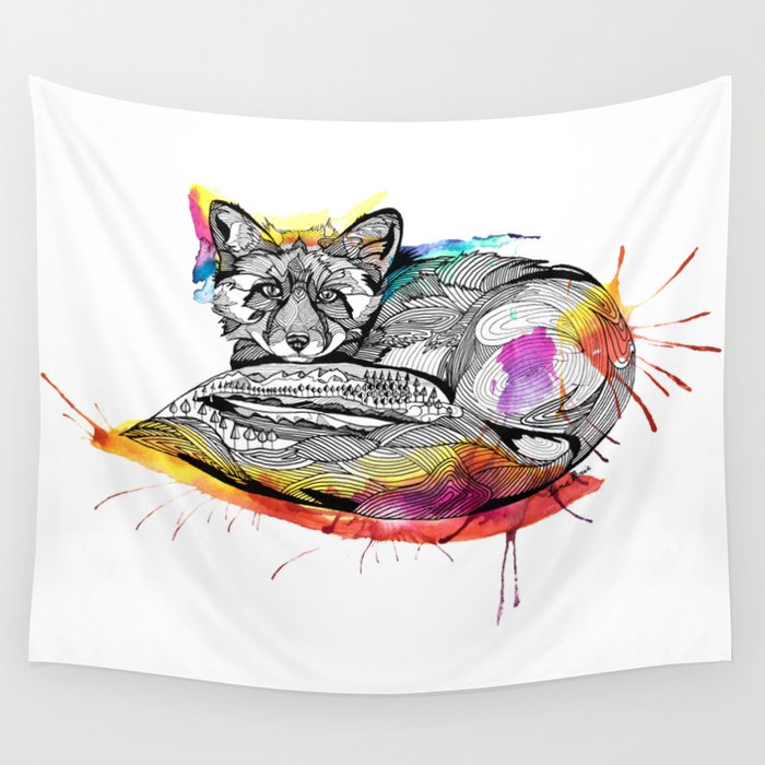 Watercolor Fox  Wall Tapestry
