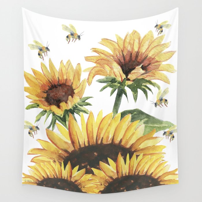 Sunflowers and Honey Bees Wall Tapestry
