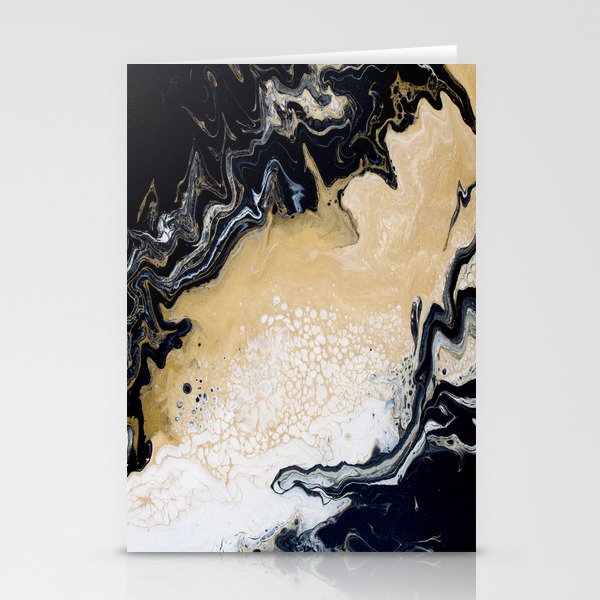 Black Gold Acrylic Pour Painting Stationery Cards By