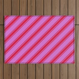 [ Thumbnail: Orchid & Crimson Colored Lined Pattern Outdoor Rug ]