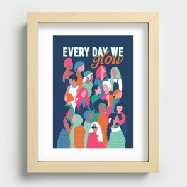 Every day we glow International Women's Day // midnight navy blue background green curious blue cerise pink and orange copper humans  Recessed Framed Print