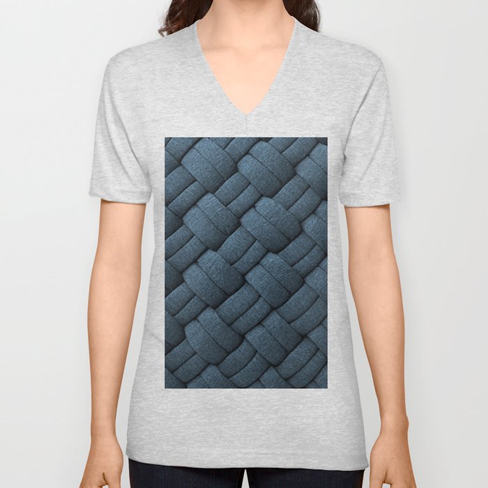 Expressions Blue Chunky Weave  V Neck T Shirt
