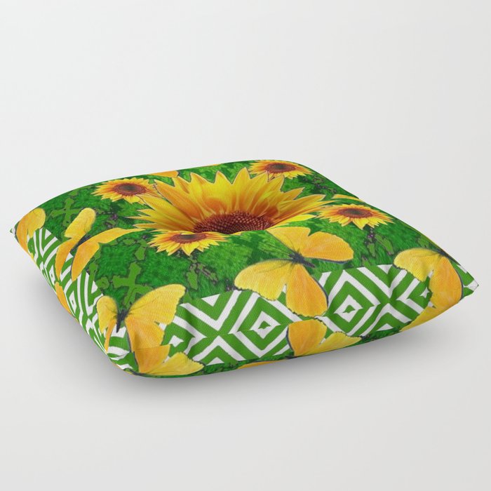 Green Yellow Butterflies Sunflowers Flowers  Art Floor Pillow