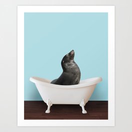 Playing sea lion in bathtub Art Print