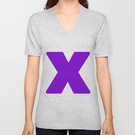 X (Violet & White Letter) V Neck T Shirt