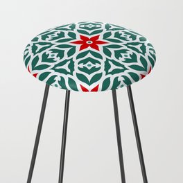 Red and Green Floral Mosaic Counter Stool
