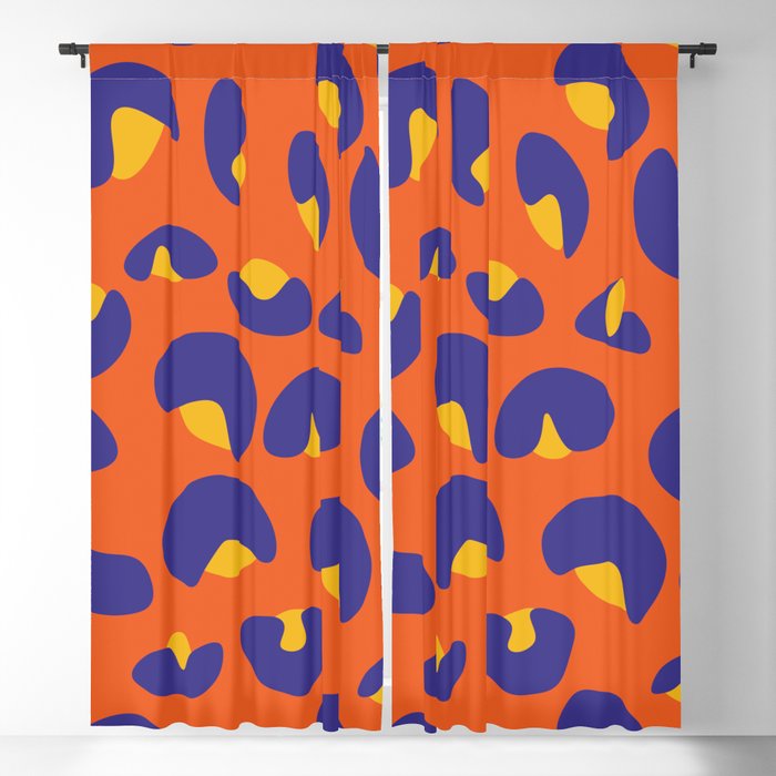 Abstract Seamless Leopard Print Pattern - Dark Slate Blue and Halloween Orange Blackout Curtain