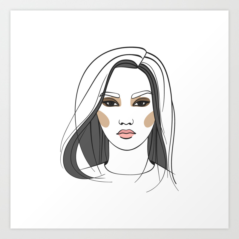 Asian Woman With Long Hair Abstract Face Fashion Illustration
