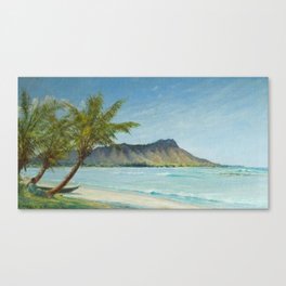 Waikiki Beach at First Sunlight tropical island landscape painting by D. Howard Hitchcock Canvas Print