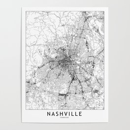 Nashville White Map Poster