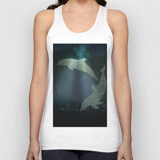 Playing glitter effect Dolphins- Dolphin Animal Sea Ocean #Society6 Unisex Tank Top