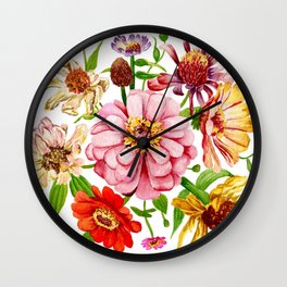 Zinnia Wildflower Floral Painting Wall Clock