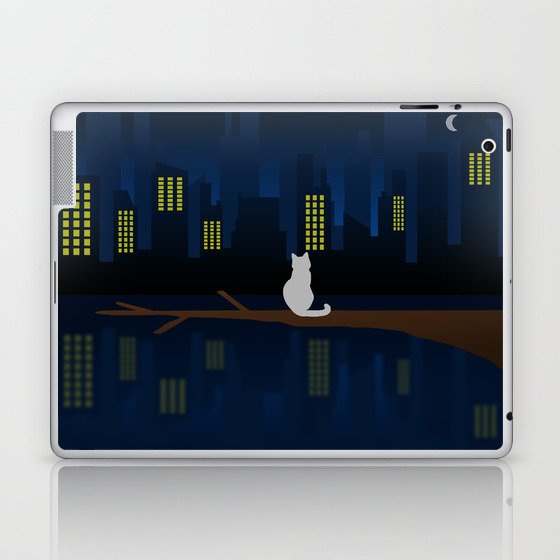  white cat contemplating the city at night Laptop & iPad Skin