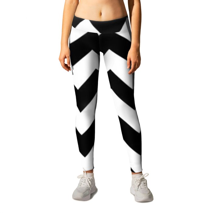BLACK AND WHITE CHEVRON PATTERN - THICK LINED ZIG ZAG Leggings by Jane  Holloway