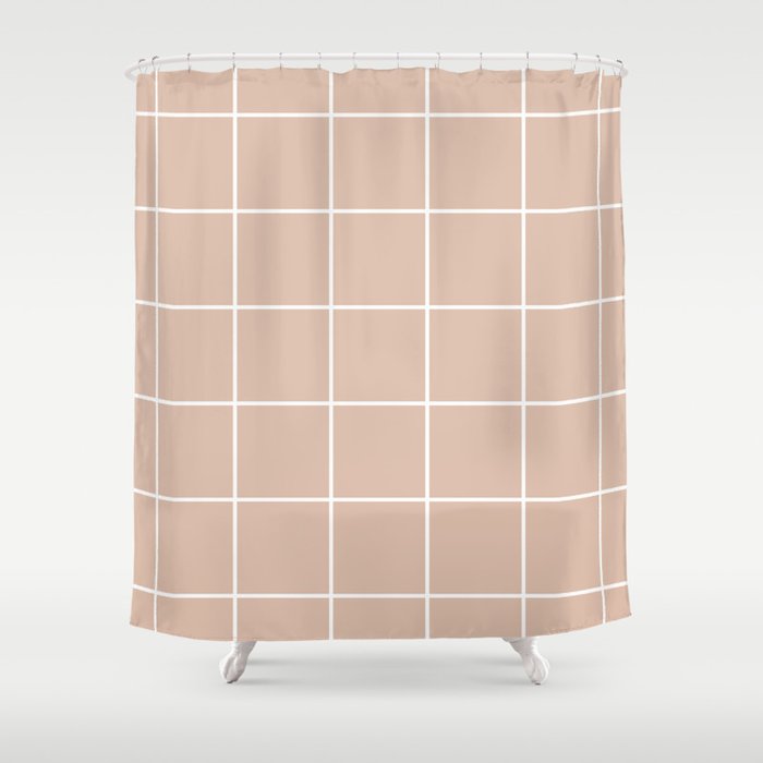 Dusty pink white grid shower curtain by ARTbyJWP | Redbubble