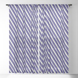 [ Thumbnail: Dark Slate Blue, Beige & Midnight Blue Colored Lined/Striped Pattern Sheer Curtain ]