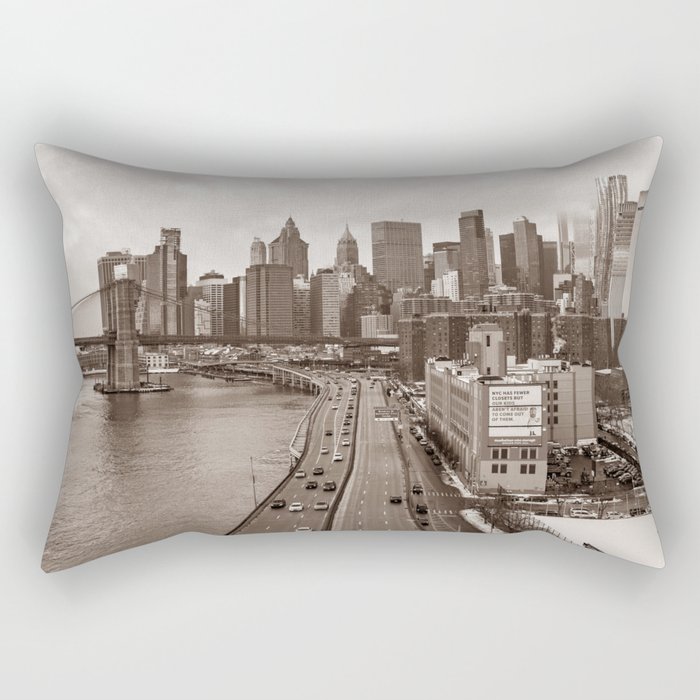 New York City and the Brooklyn Bridge | Sepia Travel Photography Rectangular Pillow